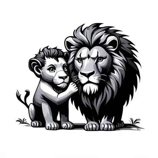 Lion And Son Holding Hands