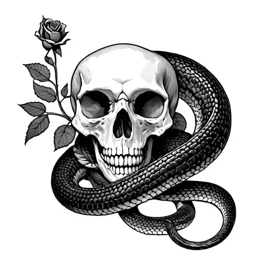 Dead Heary Surrounden By Snake Ewith Rose