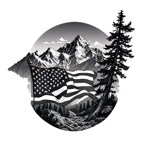 Mountain With American Flag View