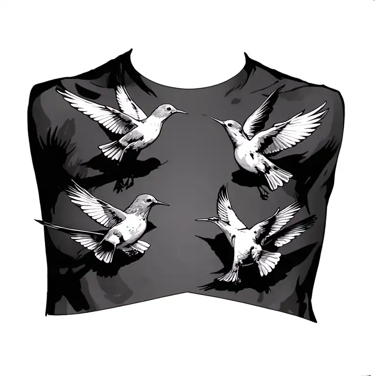 Four Swallows All In Same Direction Across Chest