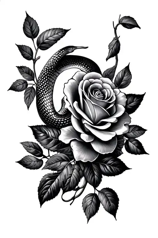 Snake Leafs And Roses Blooming