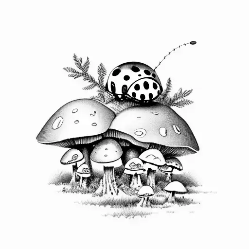 A Ladybug Perched On A Mushroom In A Whimsical Forest Scene