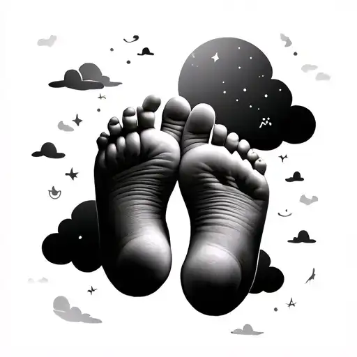 Baby Hands And Feet With Clouds And Birthday