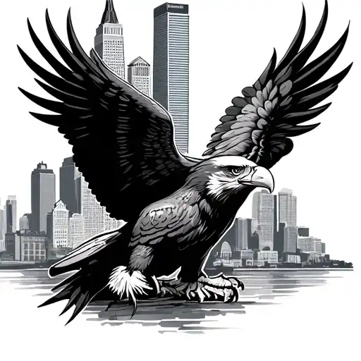 Pittsburgh And Philadelphia Skyline With Eagle