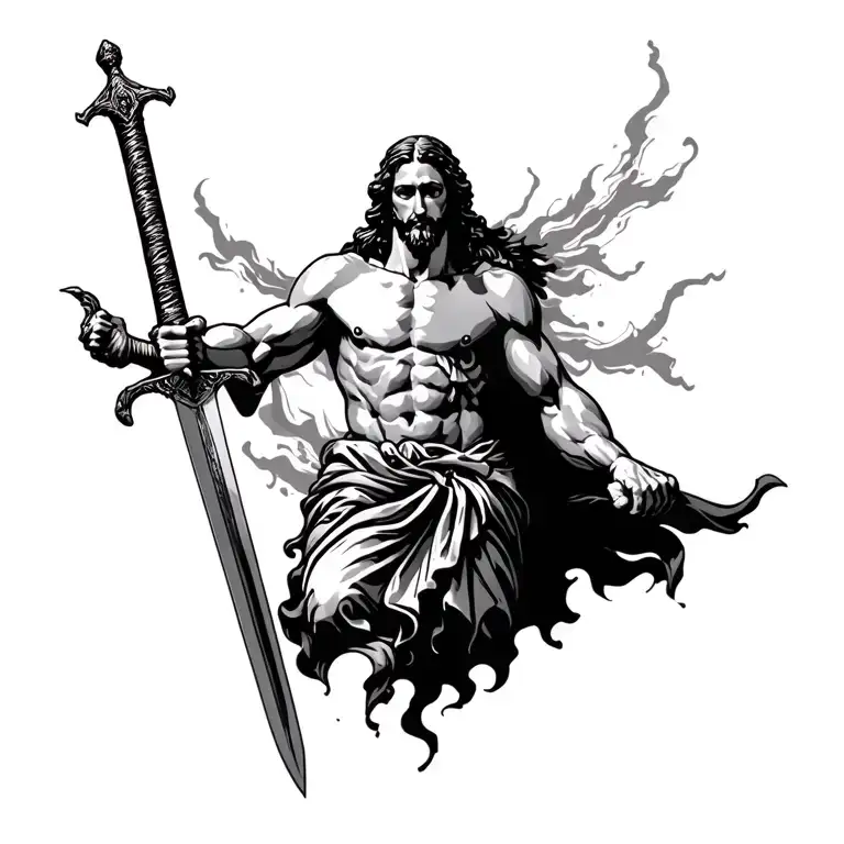 Christ Weilding A Sword Surrounded