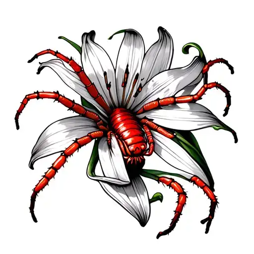 Centipede Wrapped Around A Red Spider Lily Flower