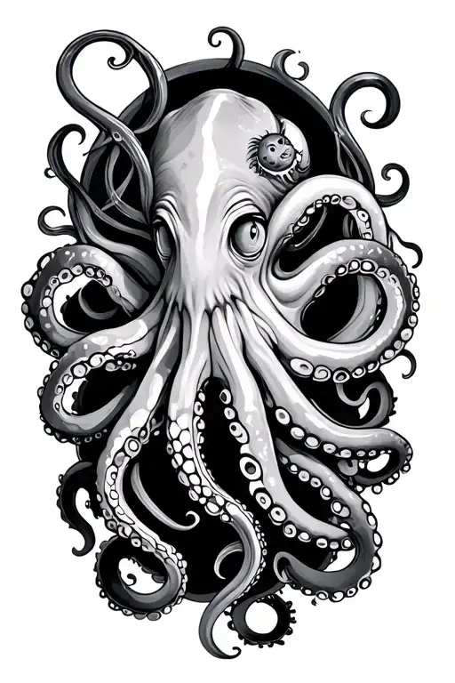 Octopus With Other Small Sea Creatures Lurking