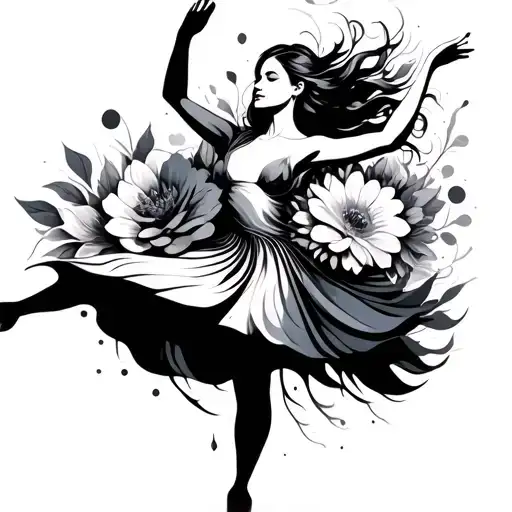 Woman Dancing Flowers Abstract