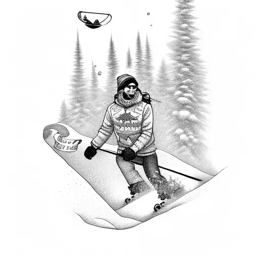 Skiing Down A Mountain While Holding A Taco And Bourbon Bottle