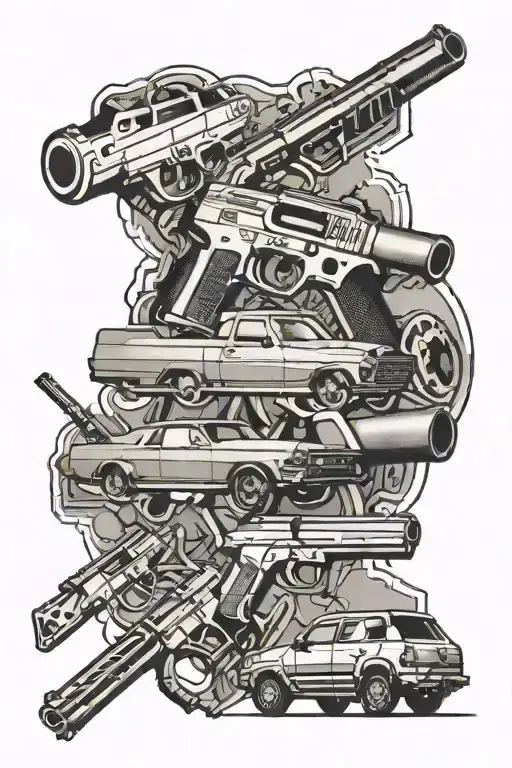 A Collage Of Different Guns Forming A Sleek And Modern Car Silhouette