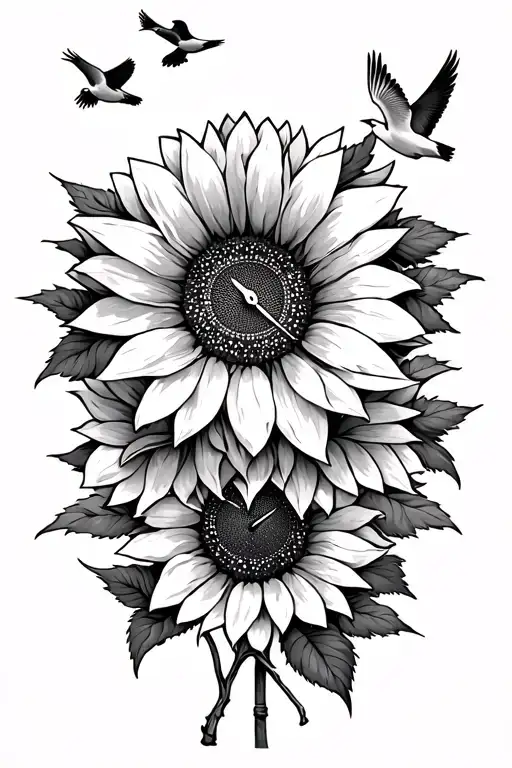 Sunflowers With Birds Flying Away Clock