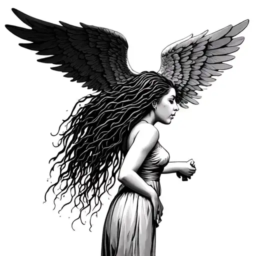 Woman Angel With Dreadlocks Covering Face Looking Side View