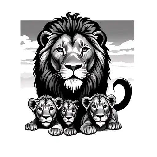 Lion Head With Two Cubs Underneath