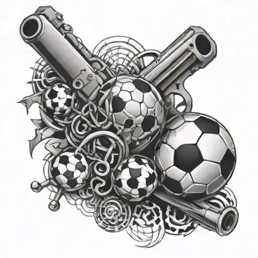 A Detailed Gun Barrel Intertwined With Soccer Ball Patterns