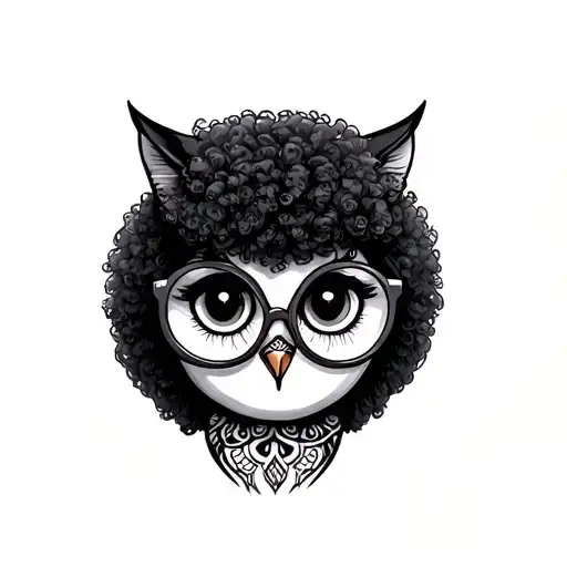 Feminine Owl With Cat-eye Glasses Hoop Nose Piercing And An Afro