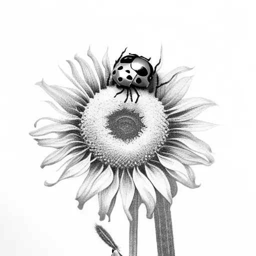 Spider And A Ladybug Sitting On A Sunflower