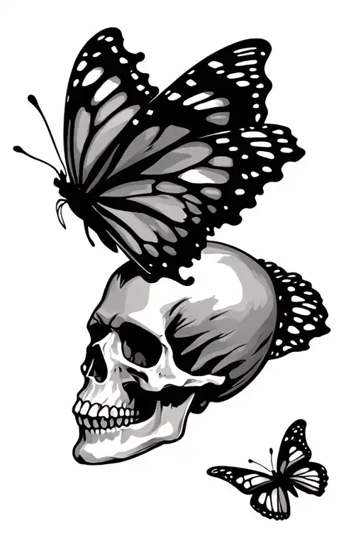 Skull And Butterfly Flying Tattoo