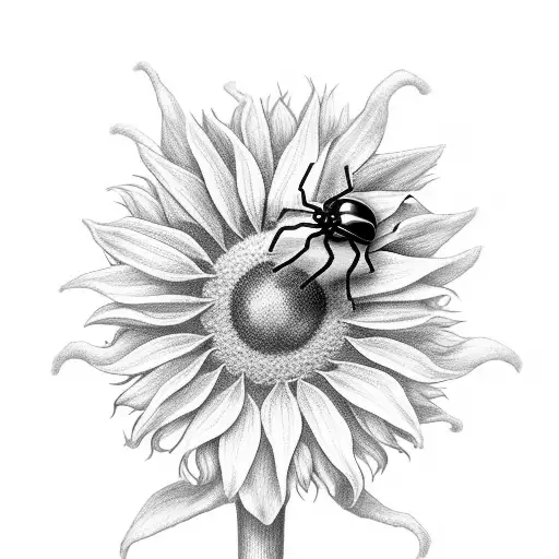 Spider And A Ladybug Sitting On A Sunflower