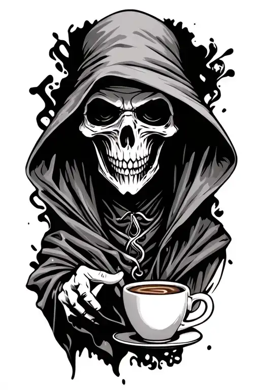Grim Reaper And Coffee Cup
