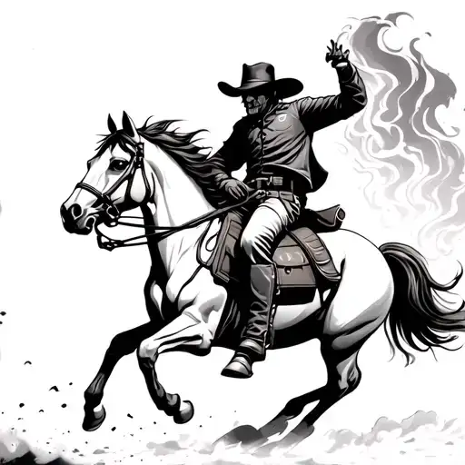 Ghost Rider Themed Cowboy Riding A Horse Fast