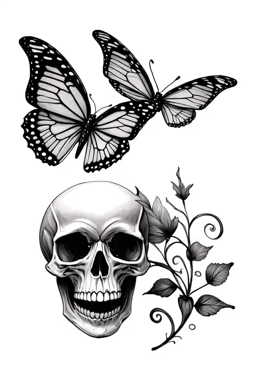 Skull And Butterfly Flying Together One Of Them Tattoo