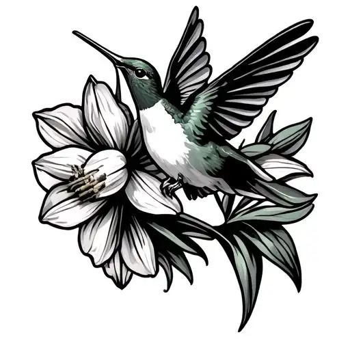 Hummingbird Hovering Over Daffodil