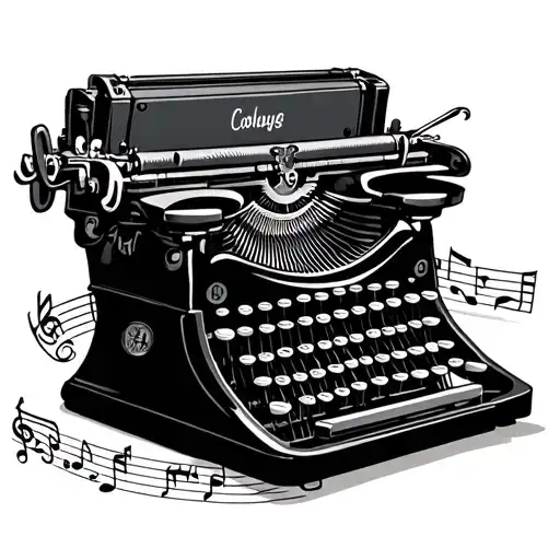 Creepy Vintage Typewriter Surrounded By Musical Notes