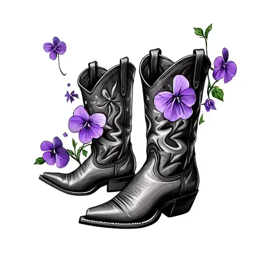 Cowboy Boot With Violets Coming Out