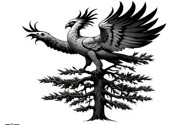 Rising Phoenix And Cedar Tree And A Lebanon Flag