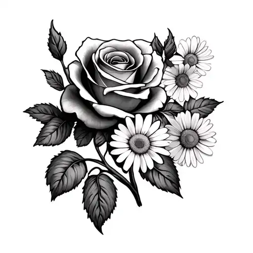 Infinity Sign With A Rose And Daisy Flower Growing