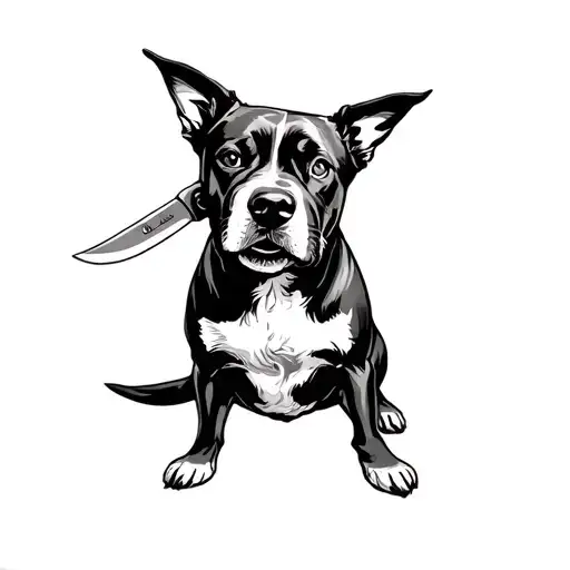 Dog Standing With Knife In Its Mouth