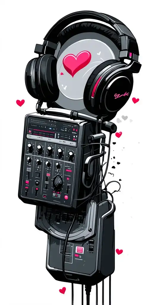 Audio Gear With Mic Headphones Mixer Hearts Connected