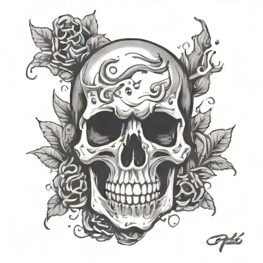 A Skull Made Of Coffee Beans And Cigarette Ashes Flying