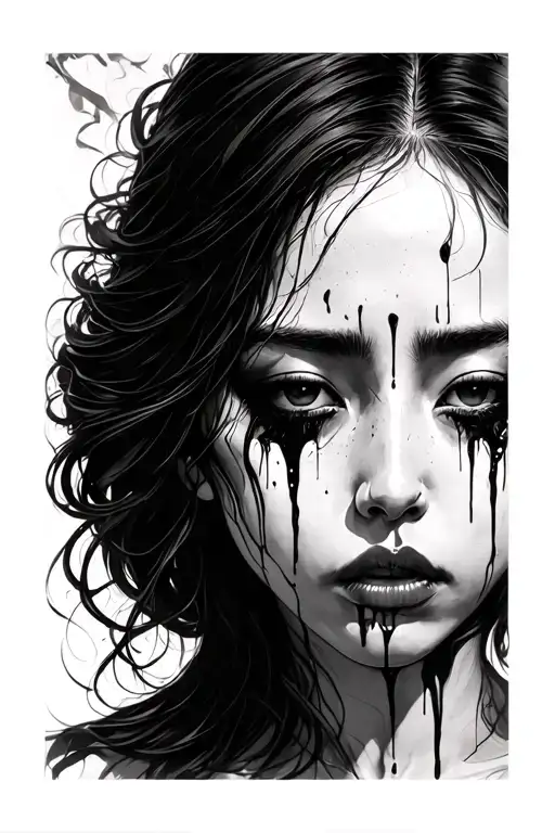 Asian Woman Crying Blood Tears