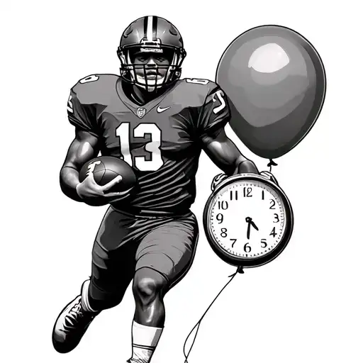 Back Football Player With Clock And Balloon