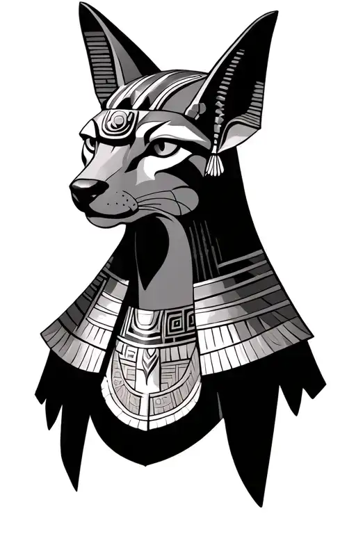 The Evil Anubis Egyptian God With The Face Of A Jackal Looks Full-face In Black And White