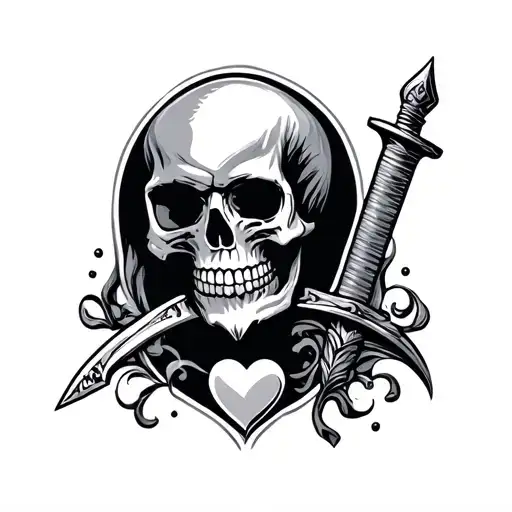 Skull And Dagger With Heart