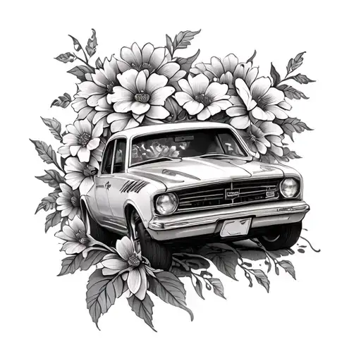 Spine Tattoo Flowers And Car Theme
