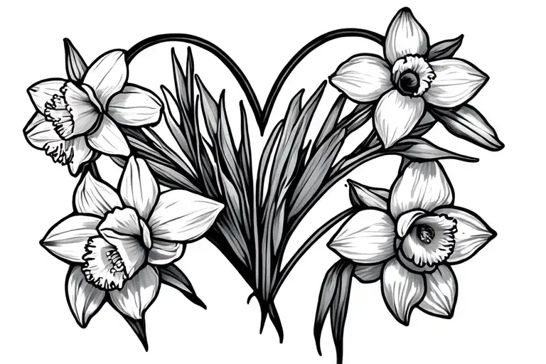 Daffodils Bouquet Tied In Heart Shape With One Line