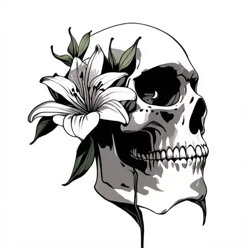 Skull With Lily's Eye Inside Tattoo