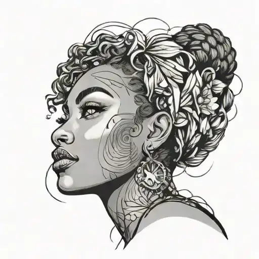 Beautiful Black Woman Face Looking Up