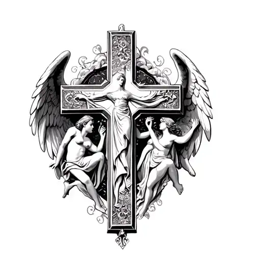 Beautiful Cross Surrounded By An Angels