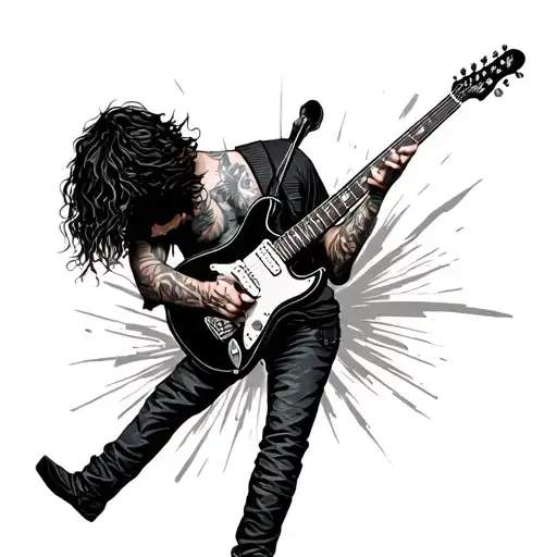 Guitarist With His Guitar Over His Back