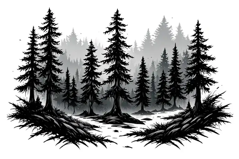 A Thick Forest Scene With Tribal Borders Faded Inwards On Both Sides