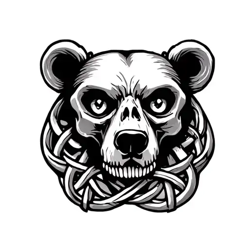 Bear Skeleton With Pair Eyes Tattoo Design Featuring Celtic Trinity Knot