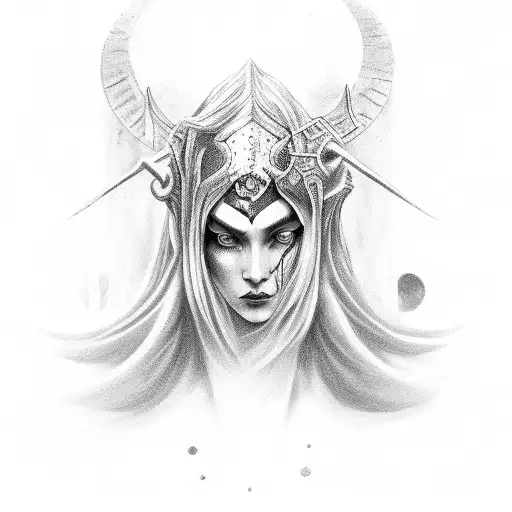 A Mythical Woman Inspired By Nord Mythology Intertwined With Scary Personality And Symbols