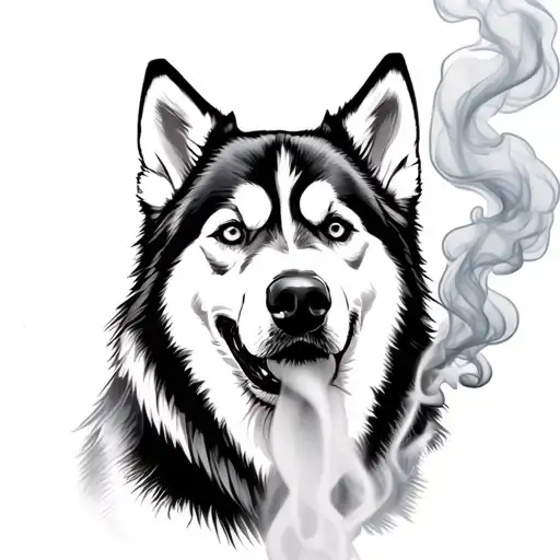 Husky With Smoke Blowing Out Of Its Nose