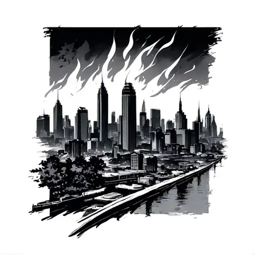 Skyline On Fire Line Art
