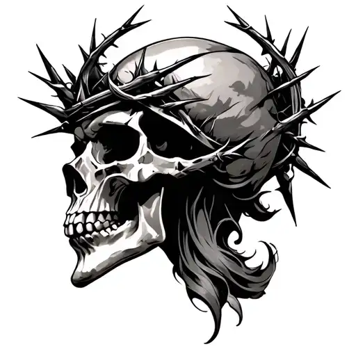 Skull Side Profile Silhouette With Thorn Crown Neo-traditional