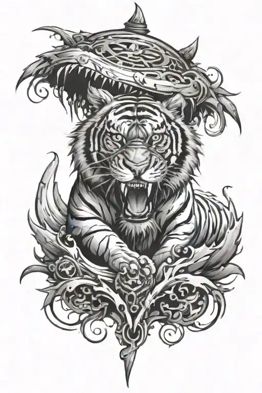 Tiger Teeth Sticking Out With Clock In Face